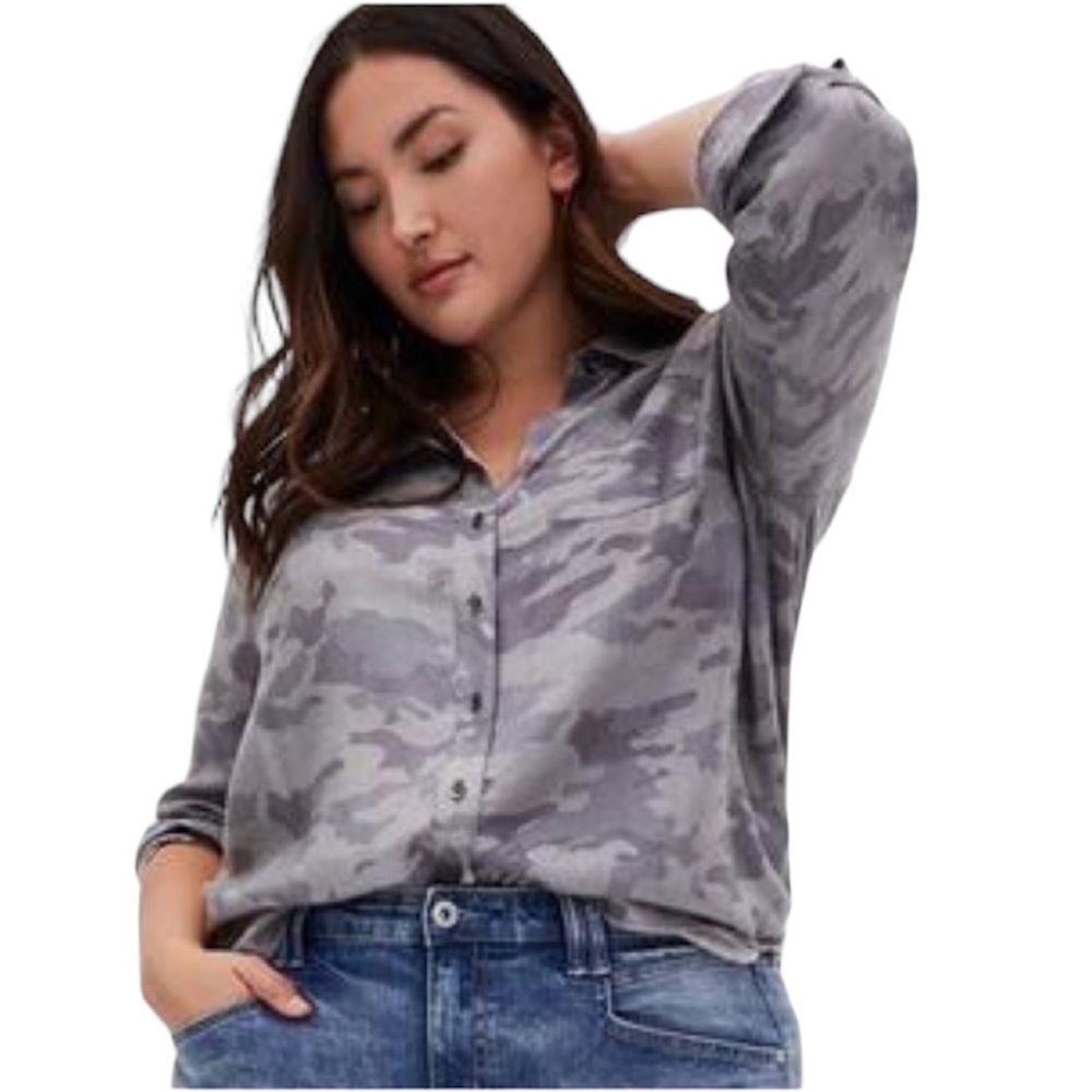 Torrid sark grey Relaxed Fit Brushed Rayon Button-Up Shirt plus size 1X